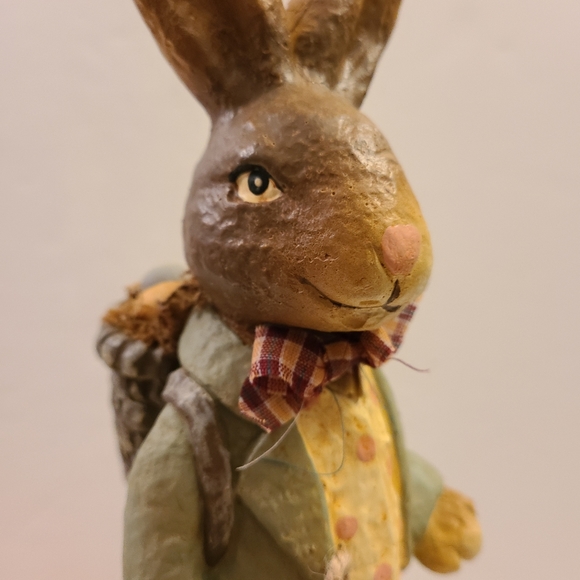 Primitive ChalkWare Tall Bunny Pulling Easter Cart 14" x5" - Picture 7 of 9